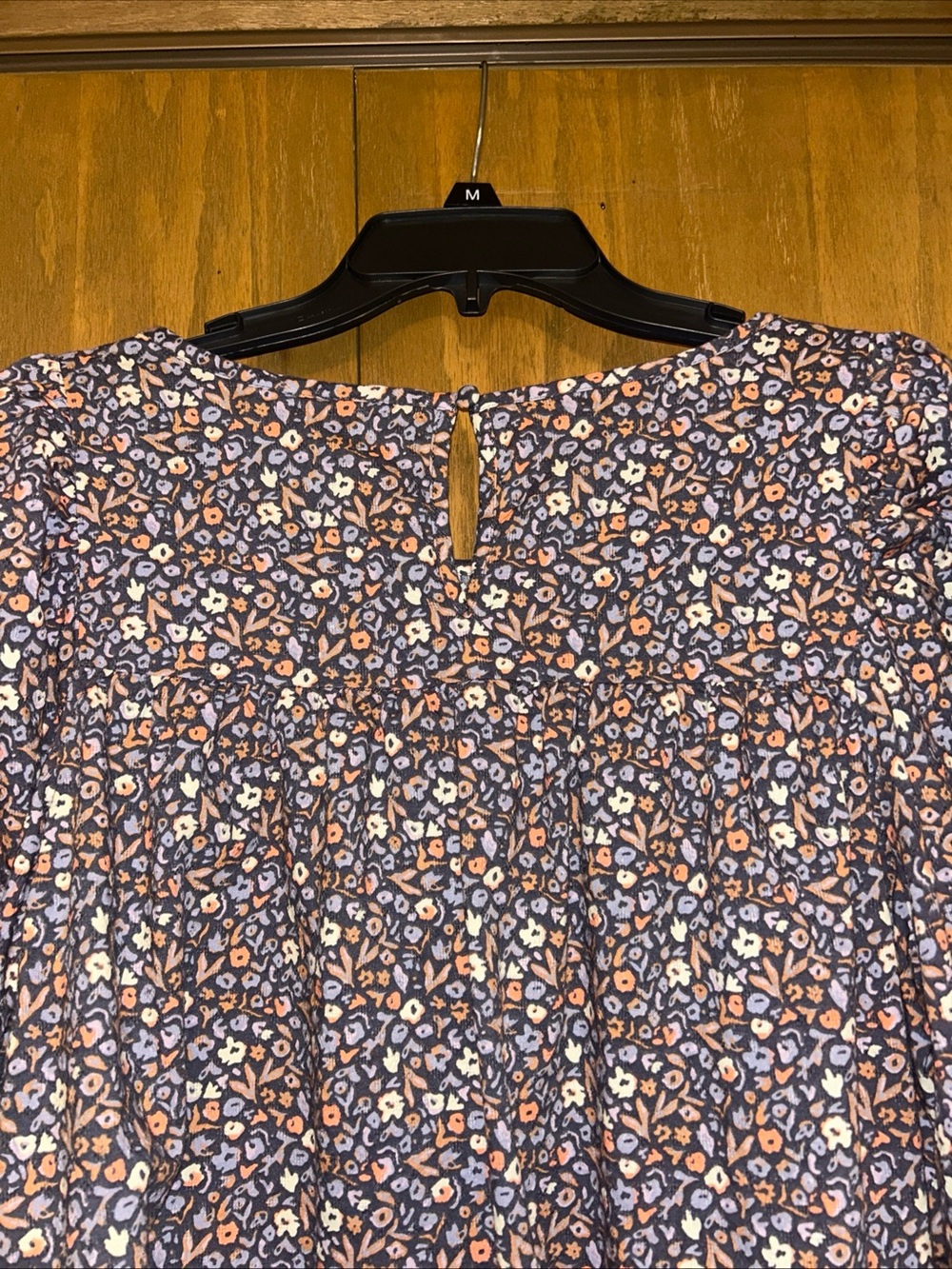 Universal Thread Navy Floral Baby Doll Blouse with Peach Accents - Picture 6 of 7